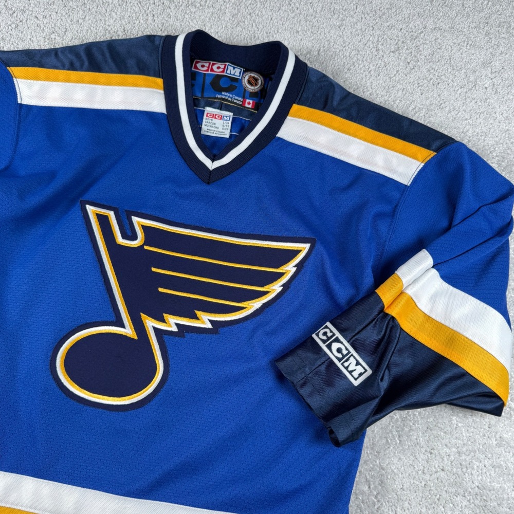 St. Louis Blues CCM Hockey Jersey YOUTH Boys L/XL Blue NHL Air-Knit Vtg Canada